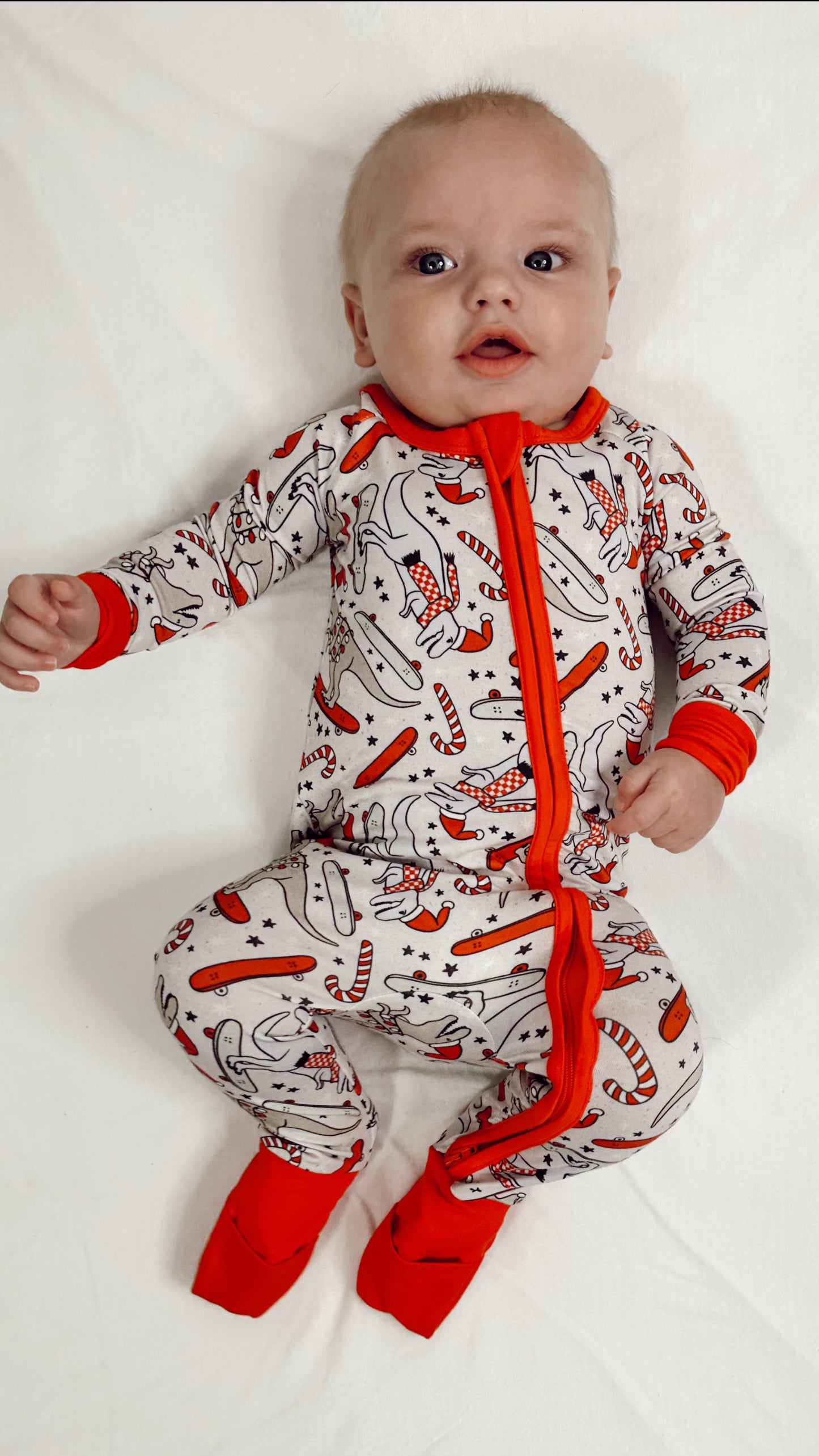 Dino Christmas-2 Way Convertible Zip Romper