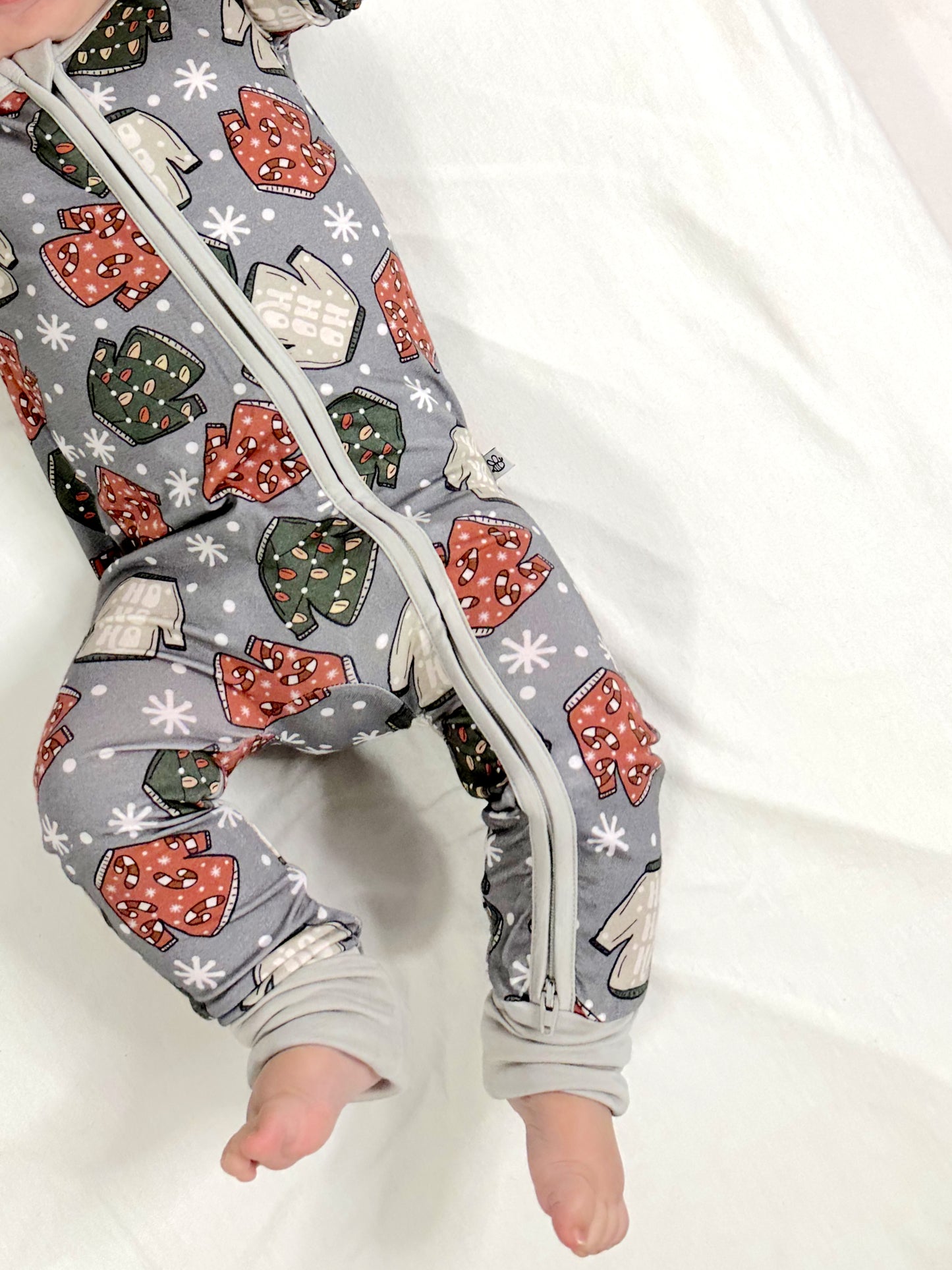 Green Ugly Christmas Sweater-2 Way Convertible Zip Romper